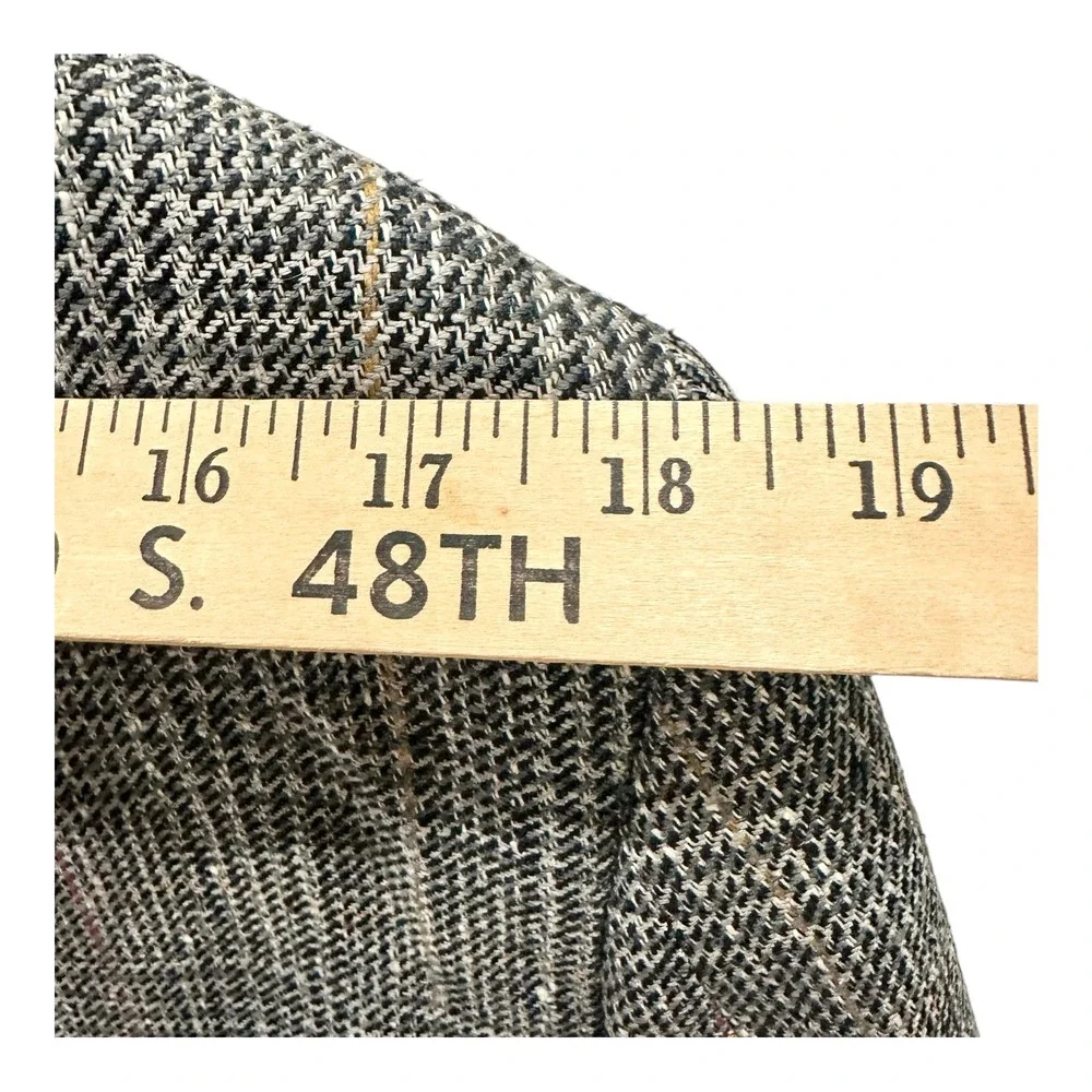 Vtg Pure Silk Tweed Glen Plaid Blazer Mens 40R Grey Sport Coat Two Button